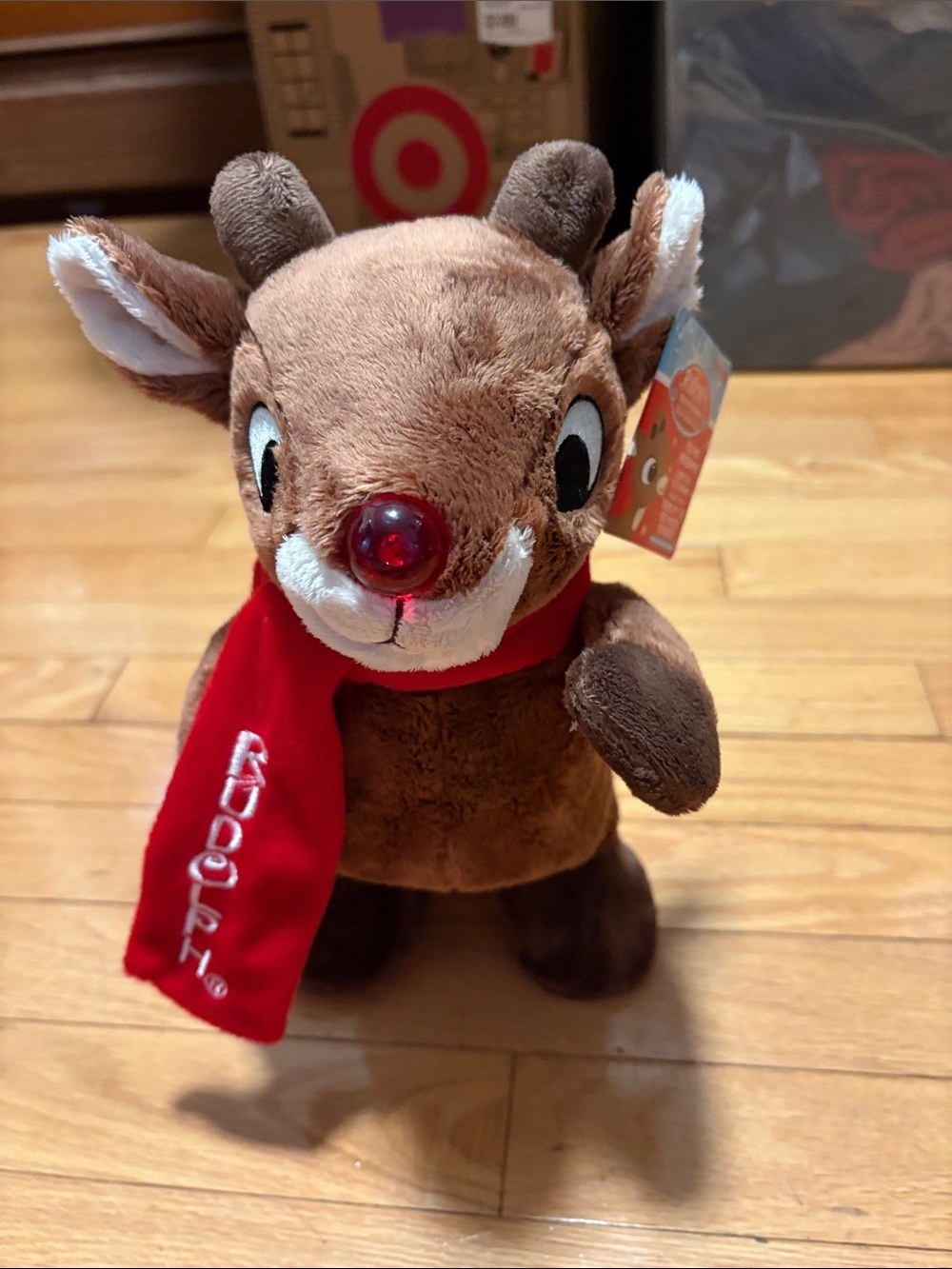 Rudolph Plush Reindeer Toy with Light-Up Red Nose - Brown & Red